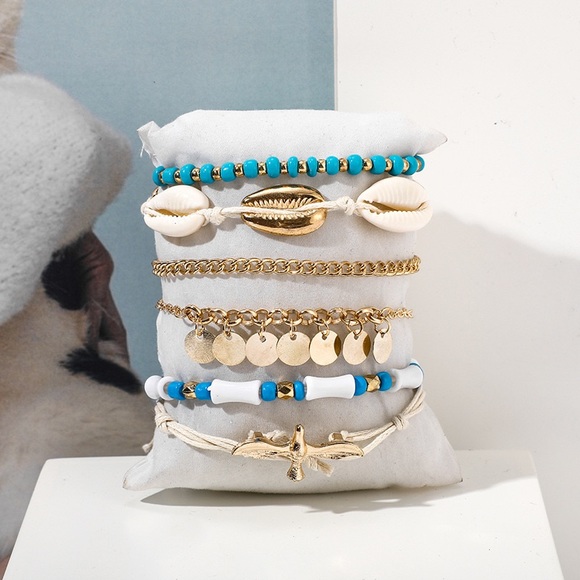 6 piece boho ankle bracelet set - Picture 3 of 6